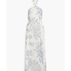 Elegant Blue and White Halter Dress
